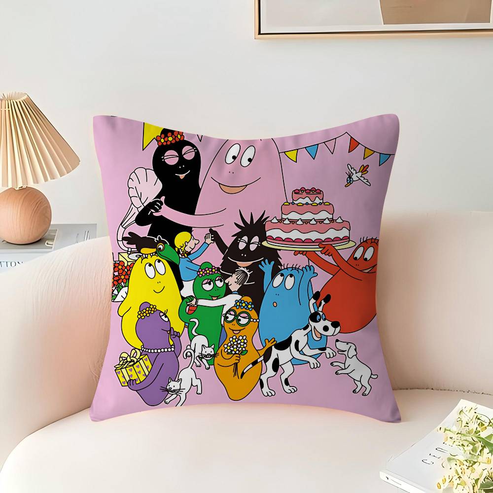 Les Barbapapa Familie Pillow Covers Cartoon Sofa Decorative Home Double-sided Printing Short Plush Cute Cushion Cover