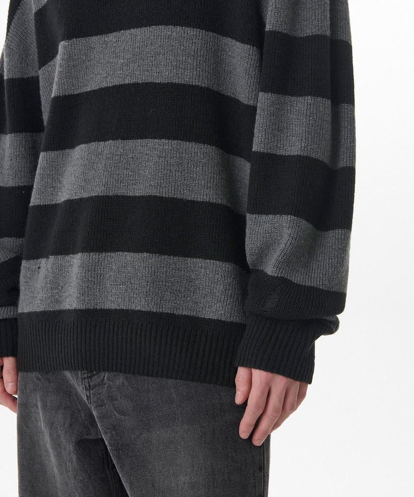 MUSINSA STANDARD 90S Grunge Stripe Crew Neck Knit [Gray/Black]