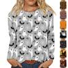 Women's Fashion Casual Long Sleeve Striped Halloween Printed Round Neck Top