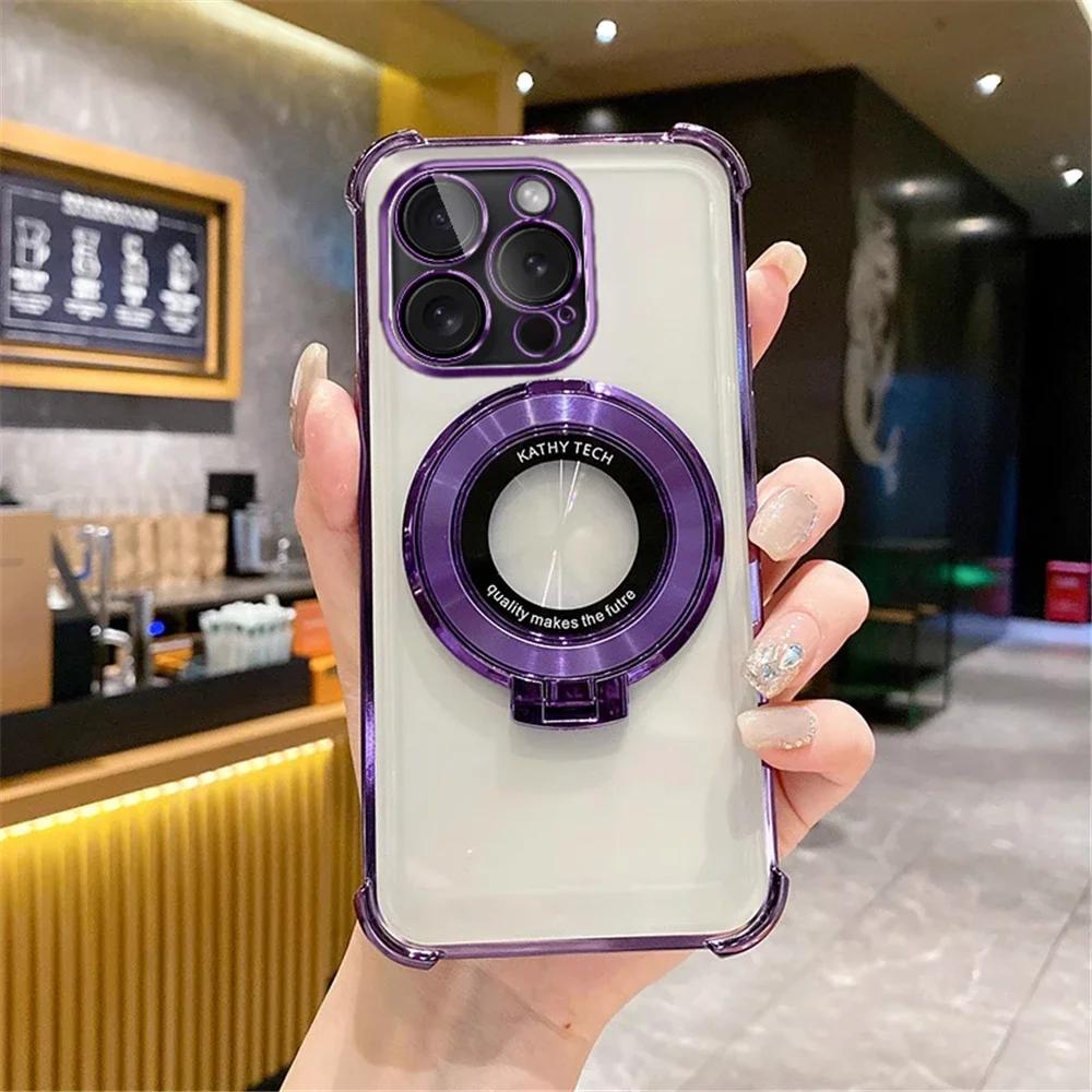 Shockproof Transparent Plating Stand Holder Case For Samsung Galaxy A14 A24 A34 A54 A15 A25 A55 Soft Silicon Bumper Cover