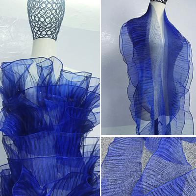 Metallic Pleated Ruffle Edging Trim Mesh Fabric Laser Organza Transparent Fabric For Diy Sewing Stage Dress Trimming Crafts