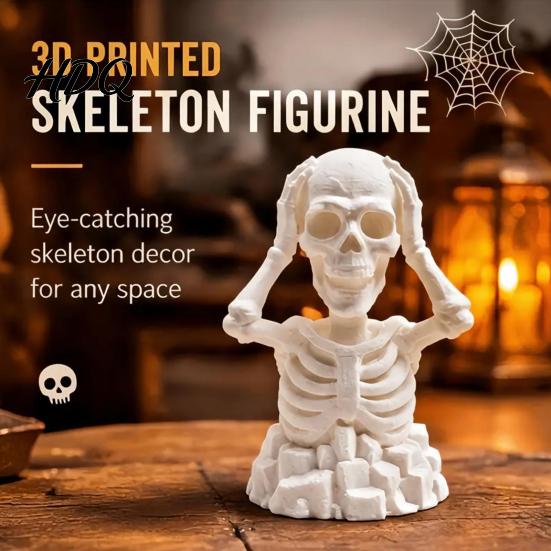 Novelty Gifts for Friends Hands On Head Skeleton Figurine, 3D Printed Skull Statue, PLA Desktop Figurines Funny Stress Relief Decor, Gothic Halloween
