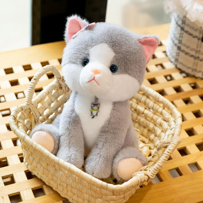 Super Cute Cat Plush Toy with Pendant, 8 Inch Kitten Stuffed Animal Doll, Birthday Gift for Girls, Claw Machine Prize