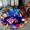 Monde sous-marin Fond marin Poissons Dauphin Dessin animé Tapis rond pour salon chambre enfants Décoration, Tapis de sol antidérapant pour zone animaux de compagnie