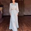 Rochie Sexy din Tulle plisat cu decolteu în V, Europeană & Americană: Rochie de modă tip leagăn cu mânecă lungă pentru femei