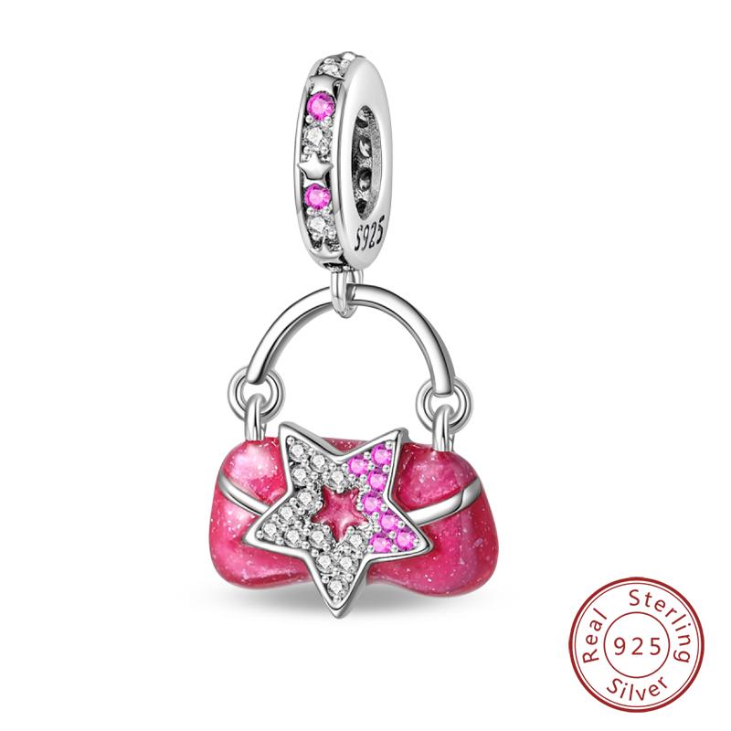 Sweet Romantic Princess Charms S925 Silver Pink Dress Lipstick High Heels Perfume Beads 3mm DIY Fine Jewelry Accessories