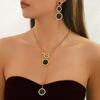 Popular Geometric Round Pendant OT Buckle Necklace Earrings Jewelry Set Retro Temperament