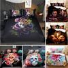 3D-Bettwäscheset mit Zuckerschädel-Motiv, Doppelbettgröße, Blumendruck, schwarzes Mikrofaser-Polyester-Bettwäscheset