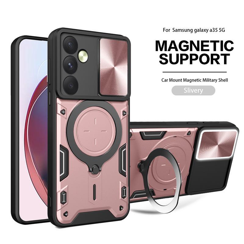 Geschikt voor Samsung S25 Edge Verborgen Ring Beugel Anti Val Mobiele Telefoonhoesje A35 Schuifvenster Magnetische Zuiging Beschermhoes