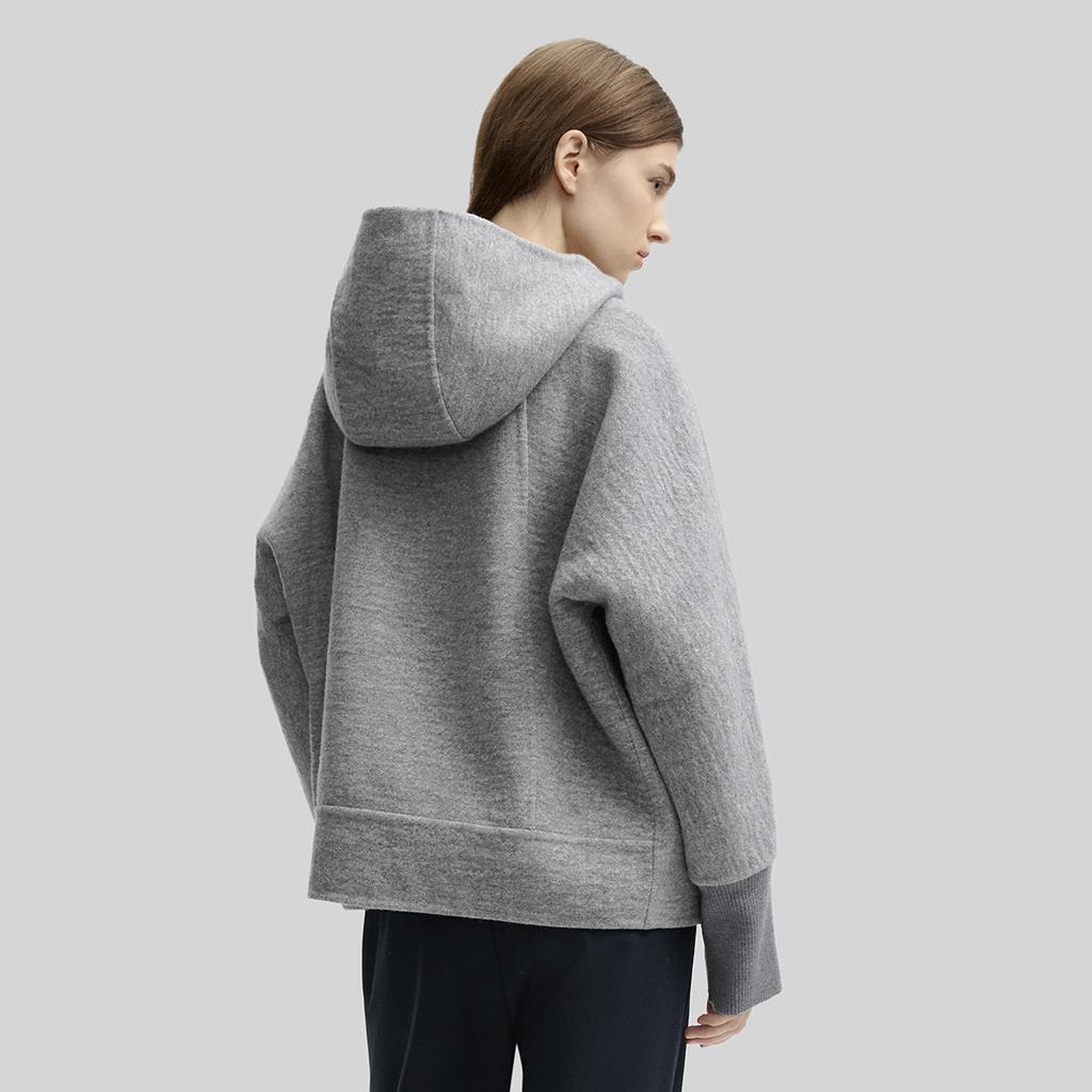 Fila Solid Color Wool Blend Hooded Fleece Jacket Women Outerwear Cloud-Pattern-Gray F11W444704FMG