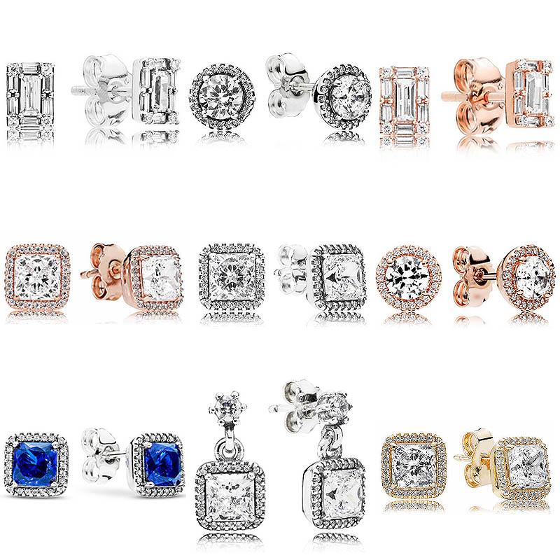 New 925 Sterling Silver Fashion Earring Rose Classic Timeless Elegance Luminous Earring With Crystal For Women Jewelry Gift