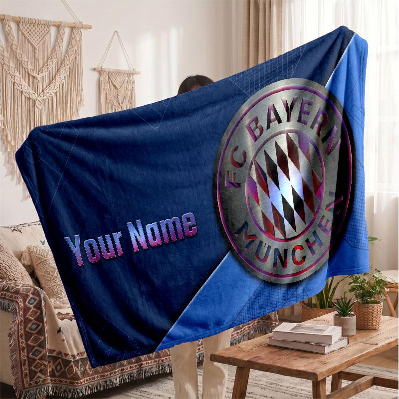 Bayern Munich Personalized Fleece Blanket With Football Logo, Custom Name Text Soft Warm Home Throw Blanket