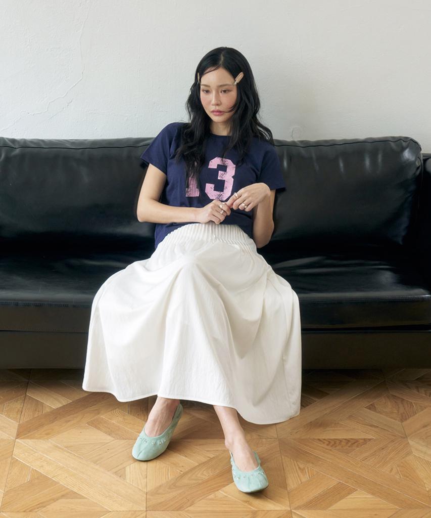 Moleubeu13 Moss Pintuck Flare Skirt (Powder Purple)