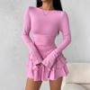 Bequemes dehnbares Bodycon-Kleid für Damen, Stufenkleid mit Rüschensaum und ausgestellten Ärmeln, Schickes Minikleid für den ganzen Tag & Veranstaltungen