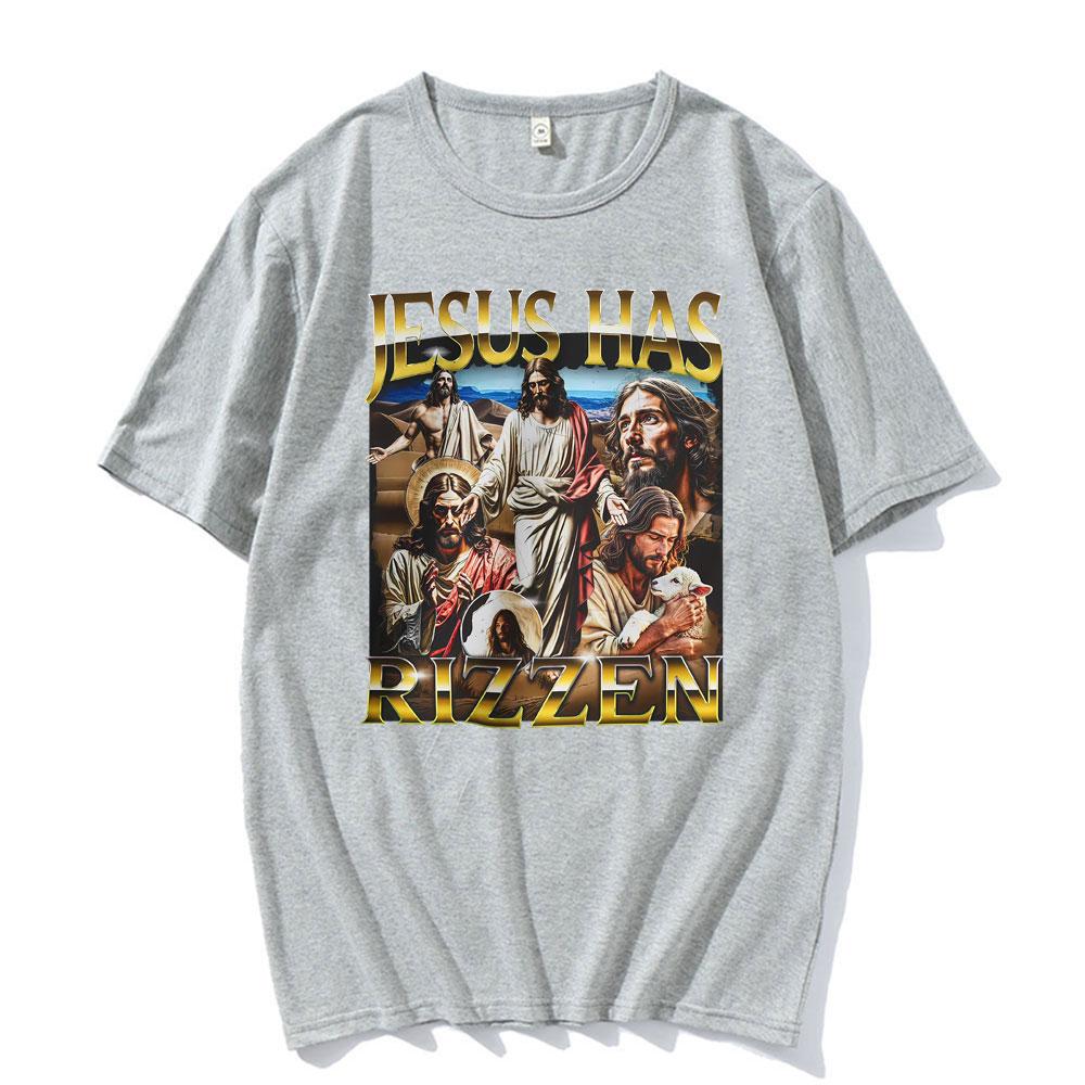 Funny Unhinged Offensive Lnappropriate Jesus Has Rizzen Graphic T Shirts Unisex Women Retro Oversized TShirt Short Sleeve TShirts