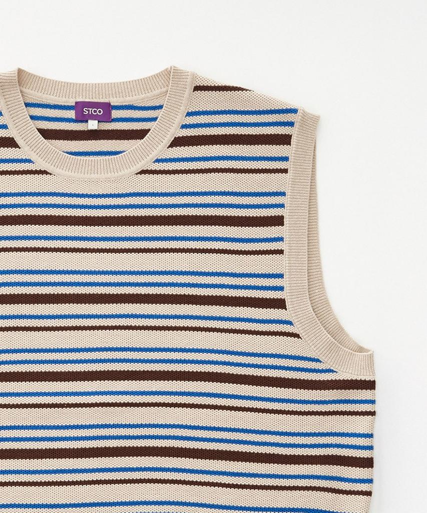 Stco Striped Round Knit Vest Beige (Oversized)_Skvua04Otd