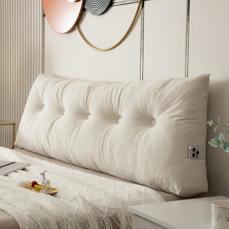 Minimalist Home Decor Bed Back Cushion, Soft Solid Color Tufted Headboard Wedge Pad With Side Pocket For Bedroom Reading Relax