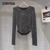 Plus Size Drill Shiny Silk Spring and Autumn Women's Blouse Tide Long Sleeve Top