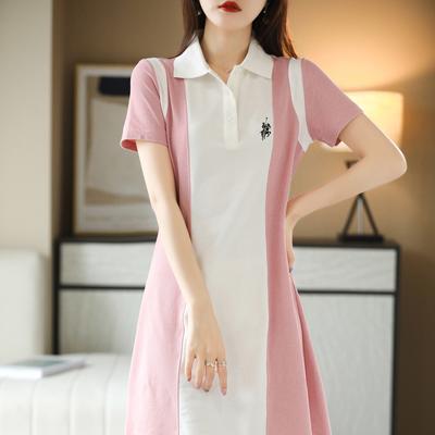 Robe brodée à col polo pour femme en été, mise à jour, élégante et polyvalente, à manches courtes, longueur midi, jupe style campus