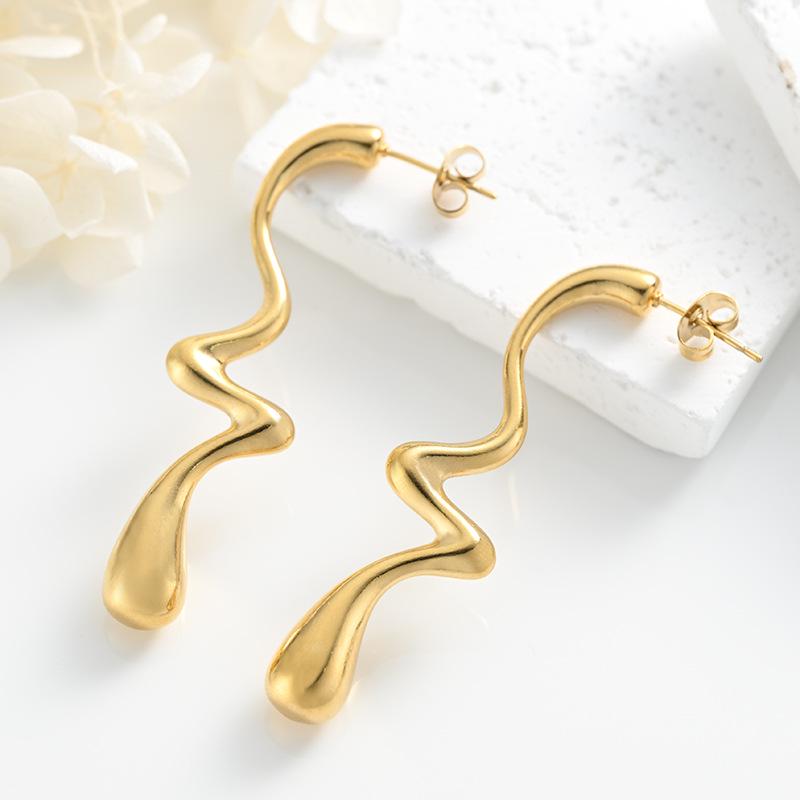 Stainless Steel Wave Necklace & Earring Set - Non-fading Clavicle Chain, Versatile European & American Style
