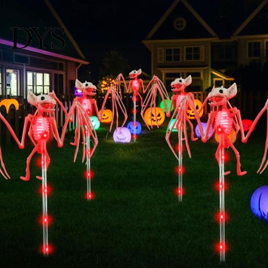 Interiérové nástenné ozdoby Solárne Halloweenske Netopierové Záhradné Svetlá, Realistická Kostra Dekorácia Cesty, Vodotesné LED 3D Kosti Rekvizity Strašidelné Svetlo na Kôl pre
