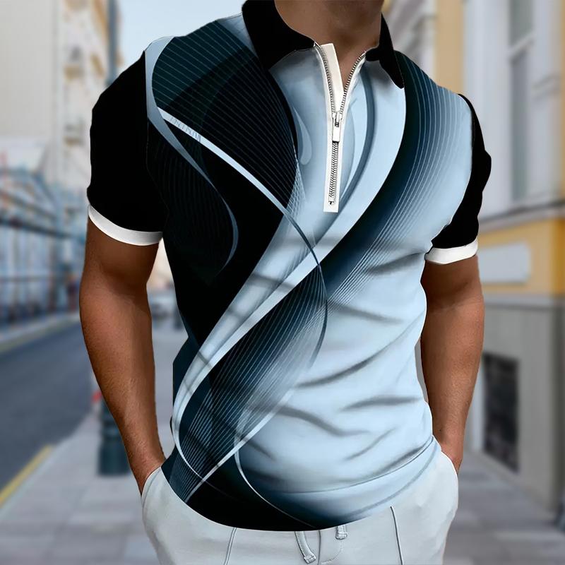 Cămașă pentru bărbați Polo Casual Fermoar Mânecă scurtă Moda Casual Fermoar Vară Primăvară Regular Fit Cămașă cu imprimeu 3D cu îmbinare în două tonuri
