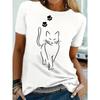 Cat Print T-shirt Short Sleeve Crew Neck Casual Top for Summer & Spring Women's Clothing