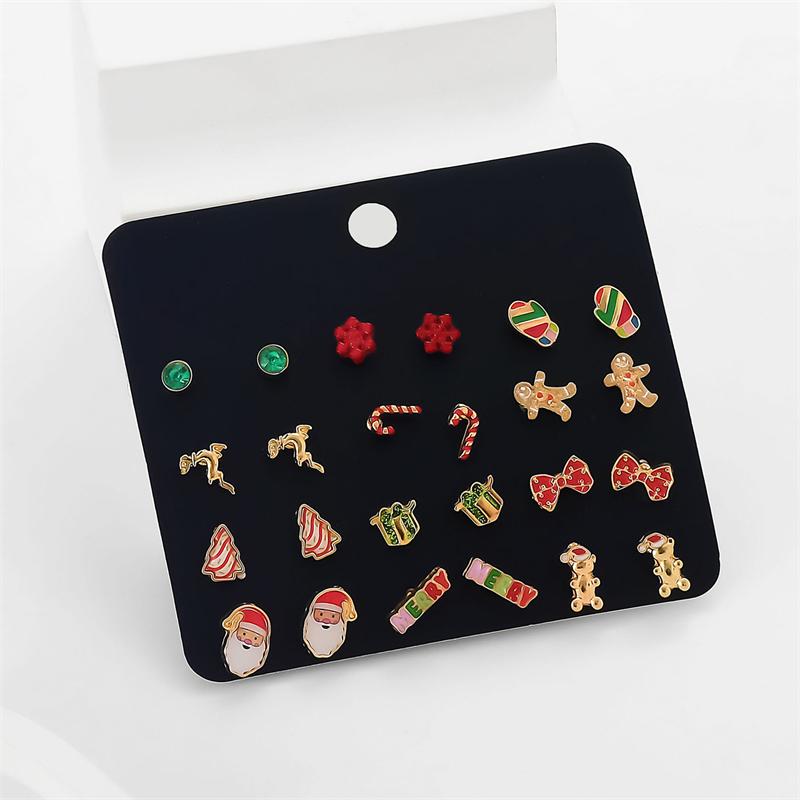 24pcs Christmas Combination Earrings Set for Women Small Shiny Zircon Xmas Tree Santa Claus Snowflake Earring Party Jewelry Gift