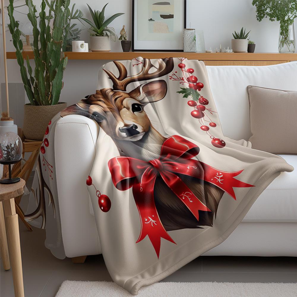 Tuniu Cute Deer Throw Blanket for Winter Sofa Bed Room Decoration Gift Idea Christmas New Year Warm Fleece Blanket