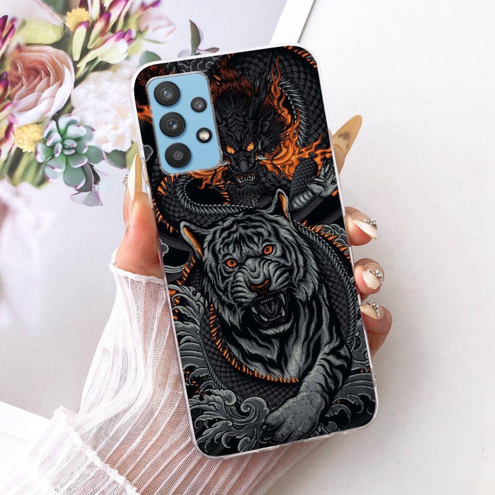 Cartoon Cat Dragon Animals Painting Casing For Samsung Galaxy A32 A33 5G 4G Back Cover Transparent Soft TPU Silicone Phone Case