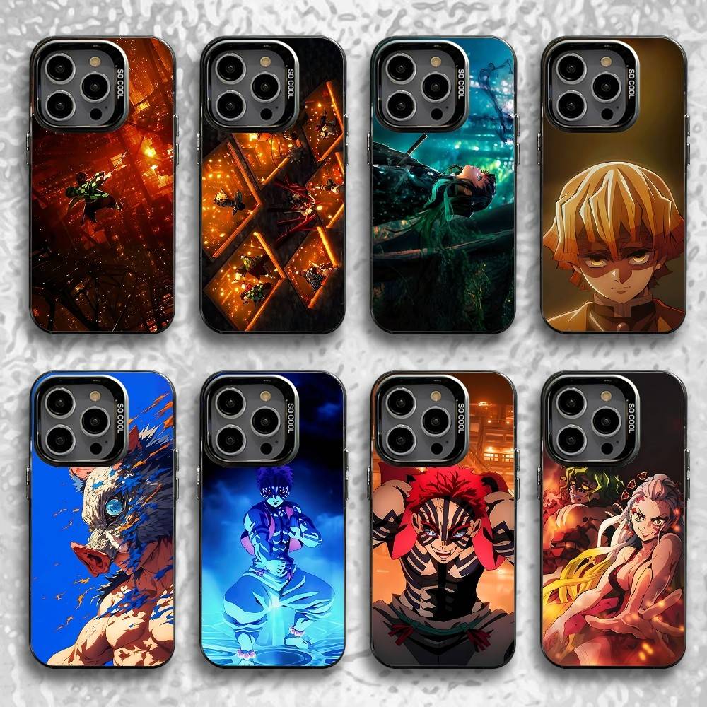 Coque D-Demon S-Slayer Château Infini Pour iPhone 16,15,14,13,12,11,Pro,XS,Max,Plus,Mini,SE Noir Bonbon Mat Housse antichoc