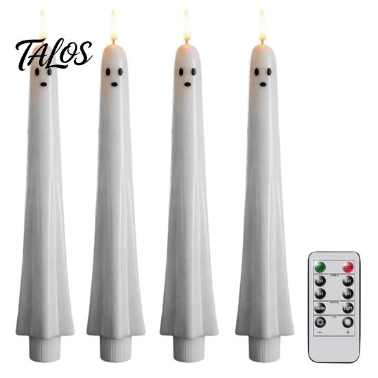 Spooky Home Decoration for Halloween Ghost Flameless Taper Candles, Battery Operated Flickering Candle Light with Powered Lamps Remote, Real
