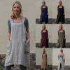 Damen-Latzkleid aus Baumwolle und Leinen mit quadratischer Kreuzschürze, Gartenarbeit-Latzkleid