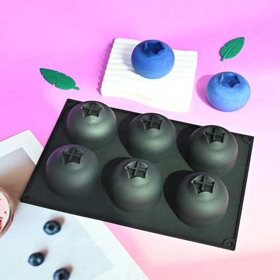 Silicone Baking Mold 6-Cavity Blueberry Non-Stick Flexible Cake Mold for Candy Chocolate Reusable Dishwasher Safe Bakeware for DIY Kitchen Restaurant