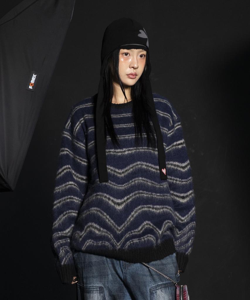 GLACK Gnt030 Seismic Stripe Knit (Navy)