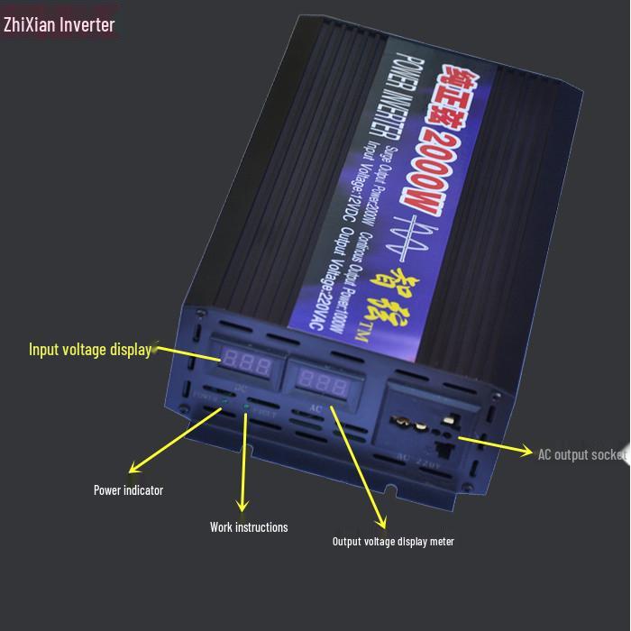 Inverter 2000W Pure Sine Wave 12V to 220V Car & Solar Power Converter