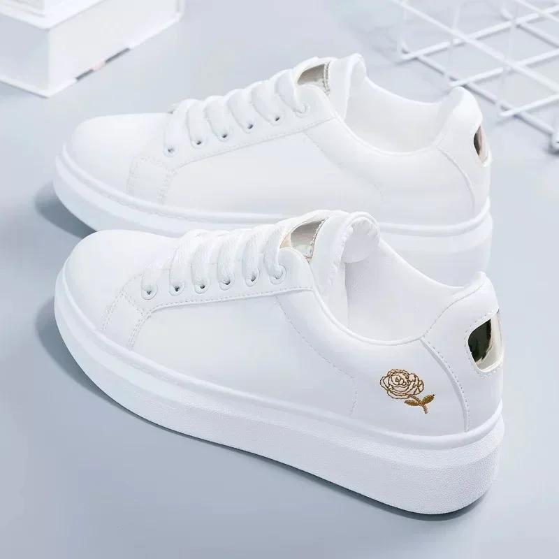 Frauen Laufschuhe Frühling Herbst Mode Weiß Atmungsaktive Gestickte Blume Lace-Up Casual Sneakers Zapatos Mujer Sneakers Frauen