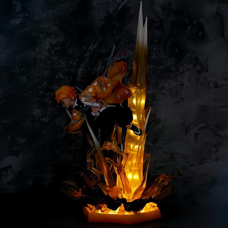 Figur Agatsuma Zenitsu Doppelkopf Leuchtend 35cm Anime Statue PVC Actionfigur Dekoration Modell Geschenk Spielzeug