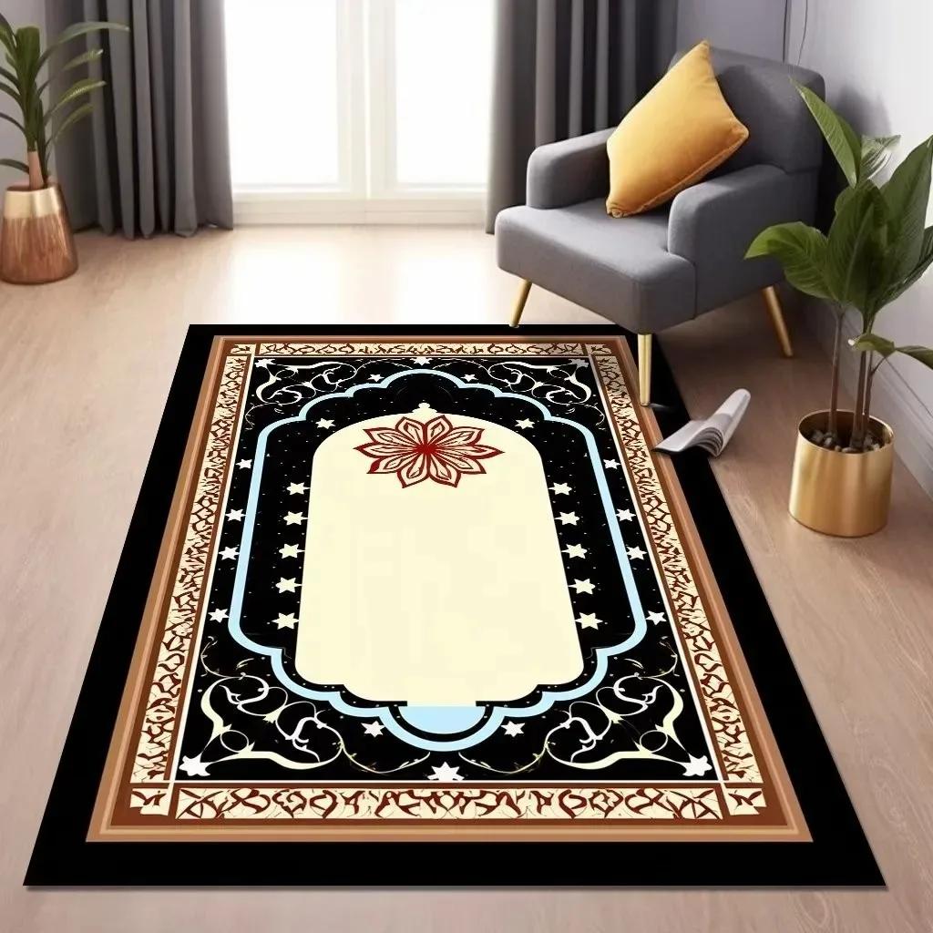 Islamic Muslim Qibla Prayer Carpet Non-Slip Water-Absorbent Floor Mat for Living Room Bedroom Lounge Home Decoration