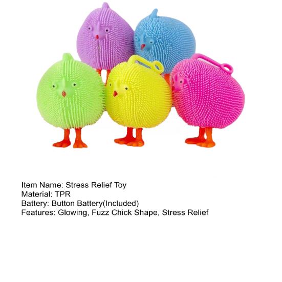 Glowing Fuzz Chick Toy Stress Relief LED Light-up Fuzz Ball Squeeze Toy Anxiety Reduction Portable Travel School Office Fidget Toy