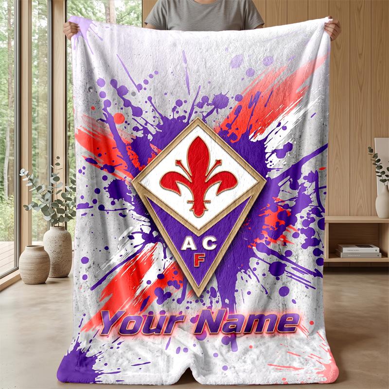 Personalizowany flanelowy koc z własnym tekstem, Lekki, przytulny koc na łóżko, sofęFiorentina FC