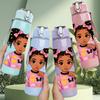 1PC Cute Black Girl Cartoon 750ml Color Plastic Sports Water Bottle Leakproof Flip Straw Lid Suitable for Sports Office Home Use