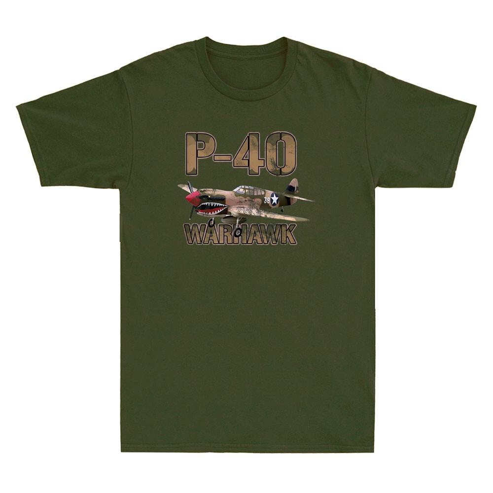 P40 War Hawk Zweiter Weltkrieg Jagdflugzeug Lustige Grafik Vintage Unisex Baumwoll-T-Shirt