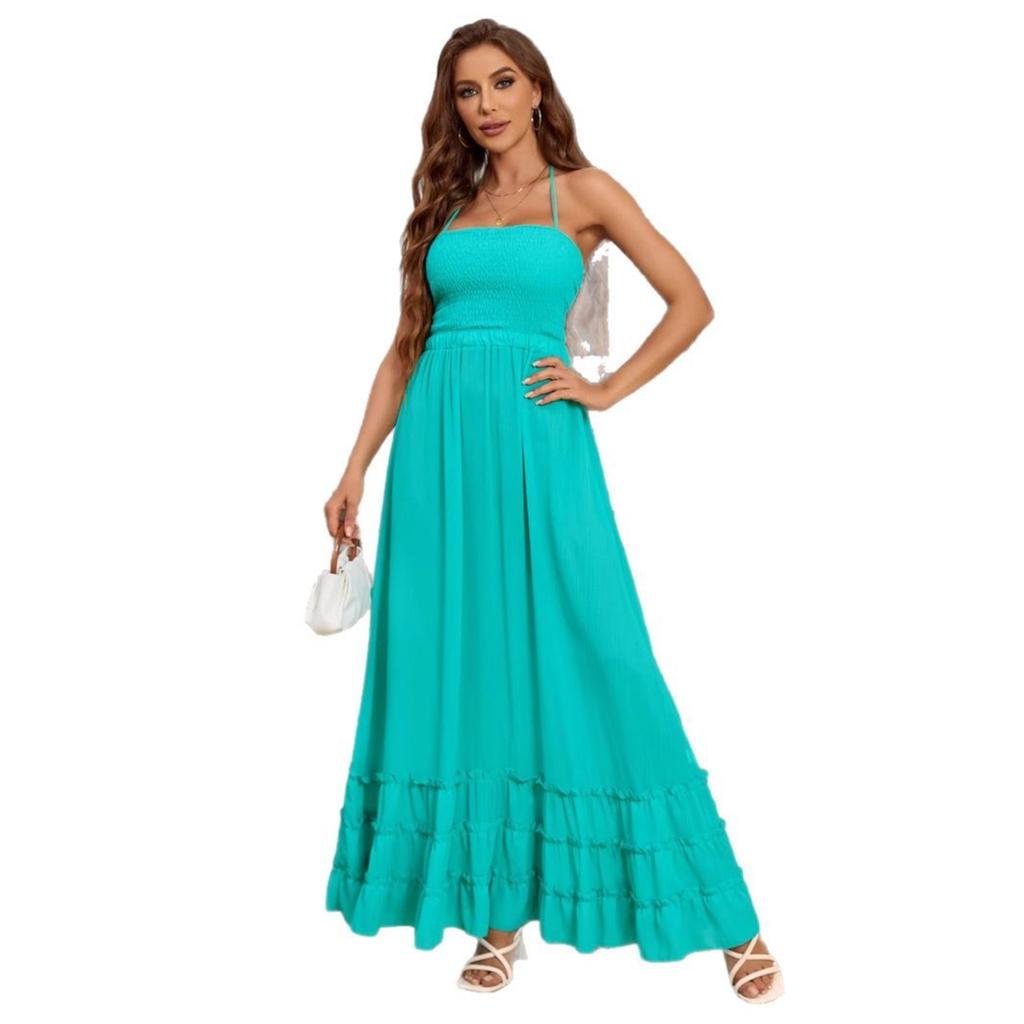Hot Sale Women's Halter Bohemian Beach Long Dress Cotton Dress Customized