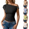 Womens Spring Tops One Shoulder Ruched Ribbed Tee Summer Shirts for Women Casual Slim Fit Pullover Womens Summer Shirts