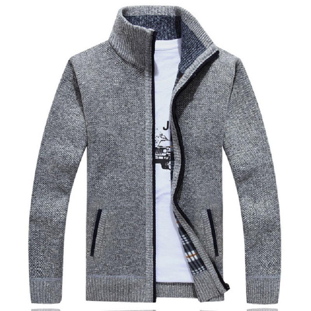 Winter Thick Men's Knitted Sweater Coat Long Sleeve Cardigan Fleece Full Zip Male Causal Plus Size Clothing for Autumn