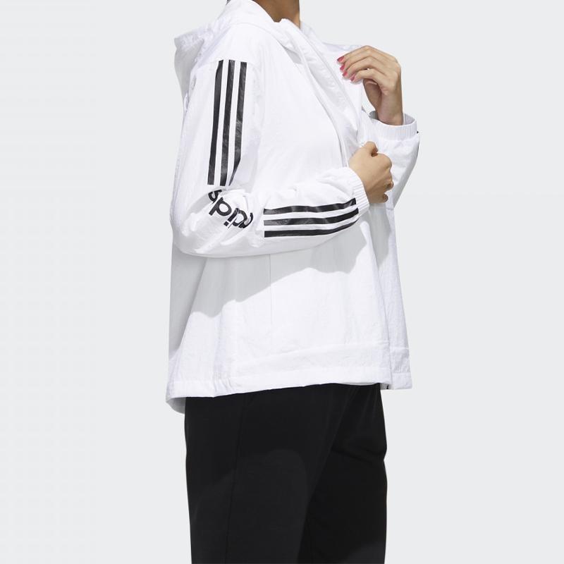 adidas Neo Three-Stripe Letter Print Drawstring Hooded Jacket Women Jackets White FP7472