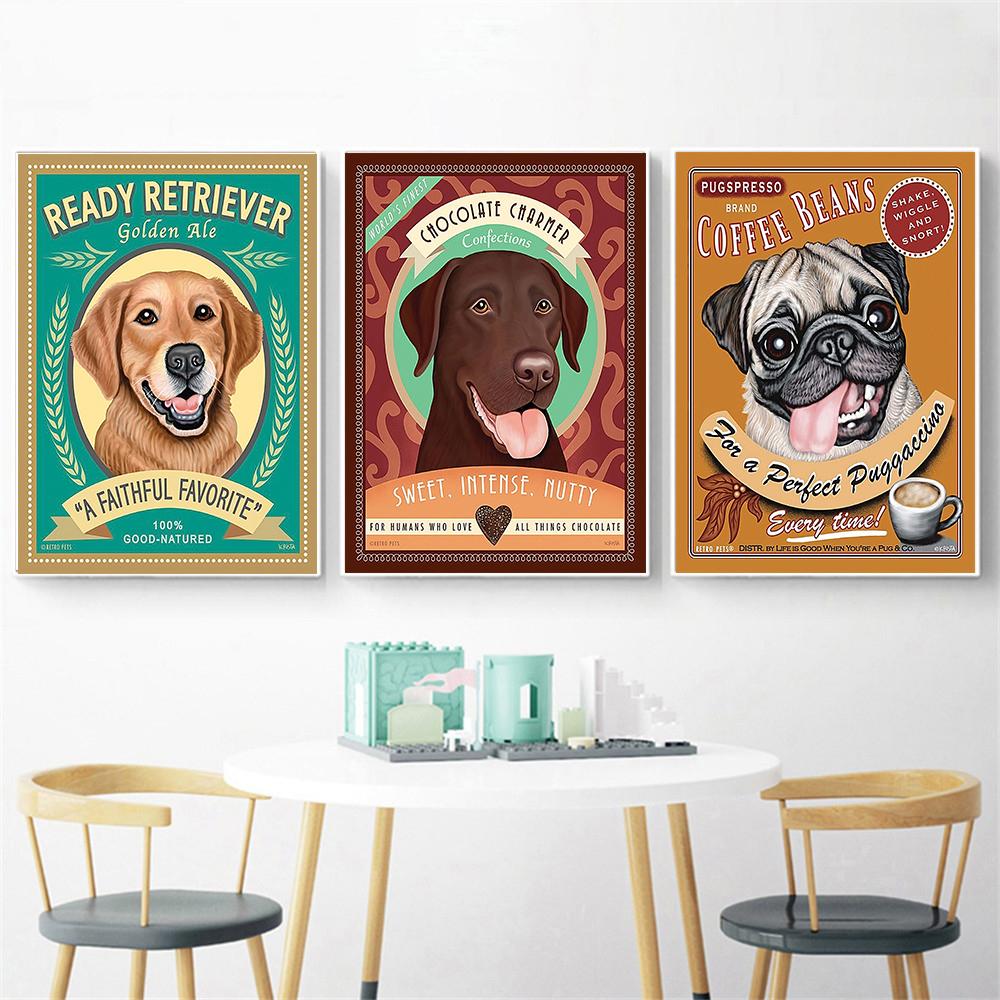 Pug Câine Animale Imprime pe perete Poze pe pânză pentru camera de zi Decorare interioară Postere și imprimeuri Artă pe perete Citate decor retro bucătărie