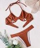 Women's Swimwear Solid Halter Hollow Push Up Sexy Bikini Thong Brazilian Beachwear Bathing Suits