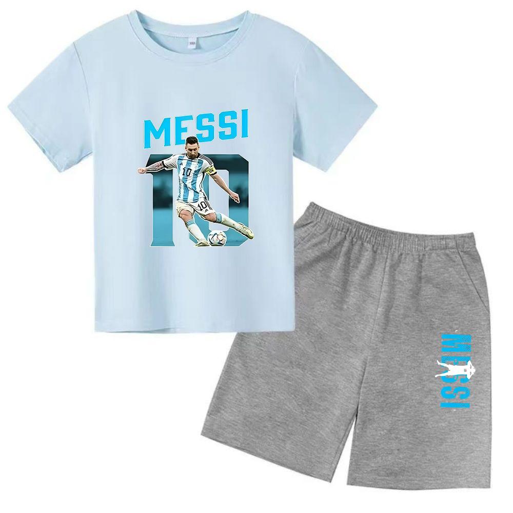 Letná Detská Súprava Značka Messi Potlač Krátke Rukávy Tričko + Šortky 2ks Súprava Športová Súprava Bežná Módna Dieťa Chlapec Dievča Fanúšikovské Oblečenie
